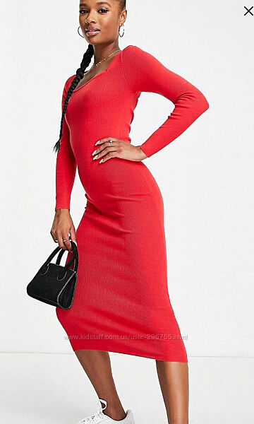Длинное трикотажное красное платье ASOS design petite размер uk 8 eu 3