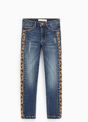 Джинси Zara на дівчинку Зара джинсові штани з леопардовий вставками джинсы