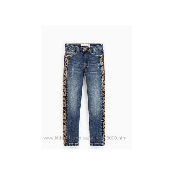 Джинси Zara на дівчинку Зара джинсові штани з леопардовий вставками джинсы