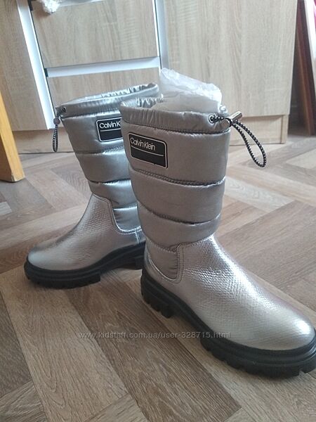 Ботінки, чоботи, сапоги Calvin Klein дутики US 6, 36 срібні