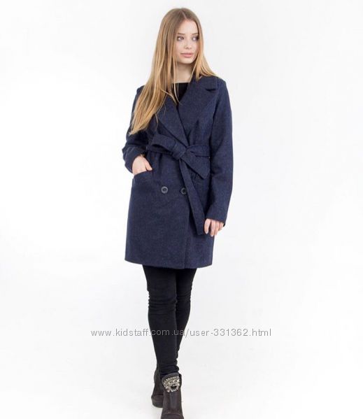Модное полушерстяное пальто синего цвета Новинка