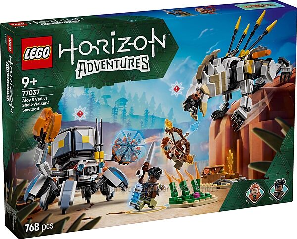 Lego Horizon Элой и Варл сражаются со скарабом и пилозубом 77037