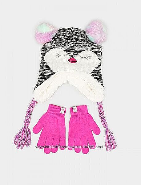 Комплект шапка животное и перчатки