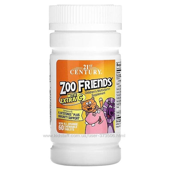 21st Century Zoo Friends Мультивитамины для детей с витамином С, 60 табл