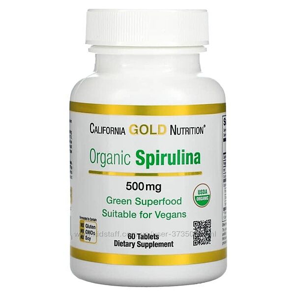 California Gold Organic Spirulina Органічна Спіруліна 500 мг, 60 таб.