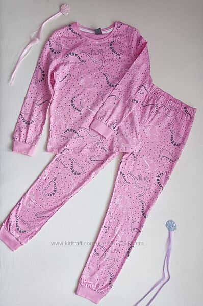 Бавовняна рожева піжама з динозаврами для дівчинки 3-4 та 7-8 років Pepco