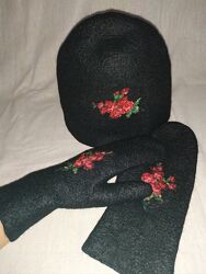 Валяный комплект рукавички и шапочка Рукавички и шапка валяные