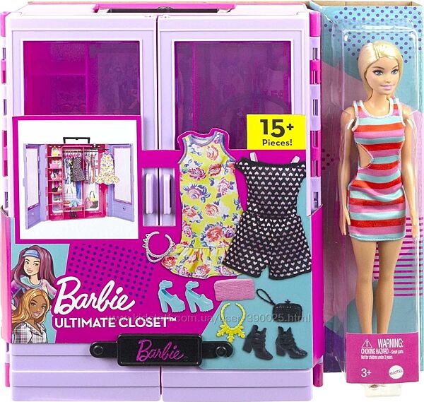 Игровой набор переносной шкаф чемодан с куклой Барби Barbie Fashionistas