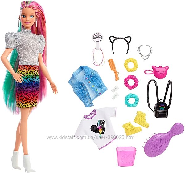 Barbie Leopard Rainbow Hair Барби радужные волосы