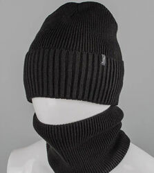 Комплект шапкаснуд на флисе, зима. Черный 56-60 р.