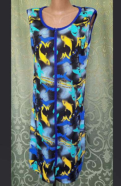 Халат женский на молнии без рукавов. Хлопок 52 р.