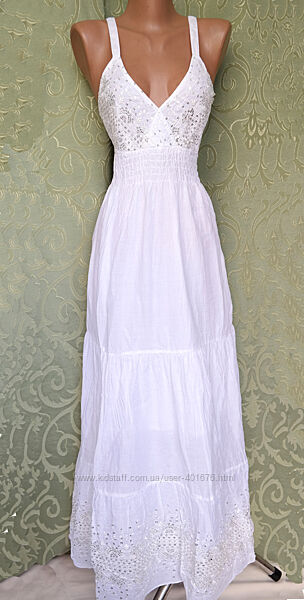 Сарафан летний, женский макси. хлопок прошва. Индия. Белый М-L р.