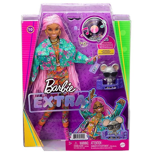 Барби Экстра Модная розовые афрокосички Barbie Extra Doll 