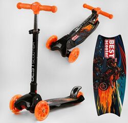 Самокат триколісний Best Scooter Махі, складне кермо з фарой, 4 колеса PU з