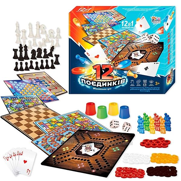 Гра 12 Поєдинків 4FUN Game Club , ігрові поля, фішки, карти, шахи, шашки, к