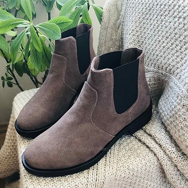 Замшевые ботінки кольору капучіно - демі