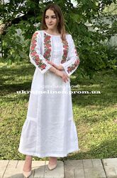 Льняна сукня з вишивкою, розміри 40-52, 4 кольори