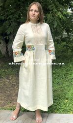 Льняна сукня з вишивкою, розміри 42-54, 5 кольорів