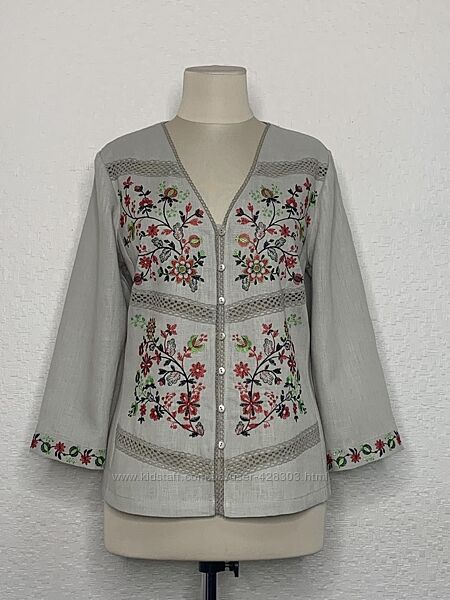 Льняна блуза з вишивкою Віолетта ГАЛЕРЕЯ ЛЬОНУ розміри 48-60, 3 кольори