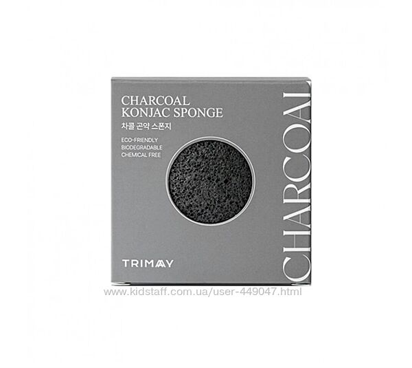 Очищающий спонж конняку с древесным углем Trimay Charcoal Konjac Sponge