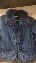 Куртка - жакет джинсовий sophie утеплений на крючках з штучним хутром