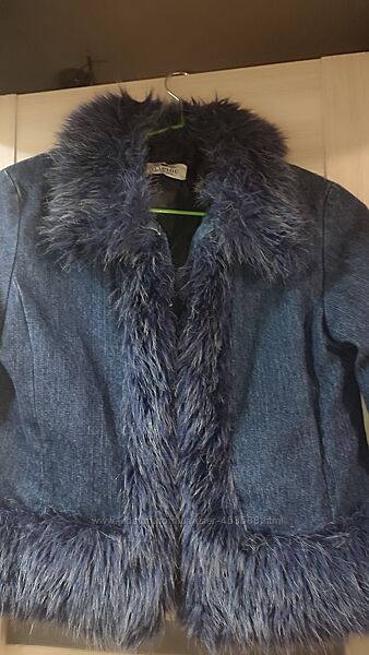 Куртка - жакет джинсовий sophie утеплений на крючках з штучним хутром