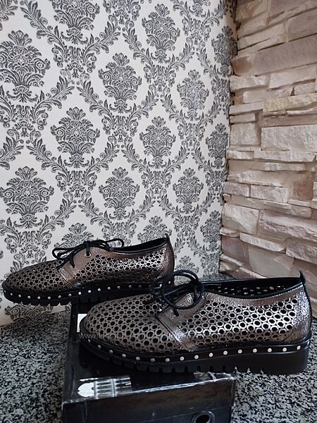 Phany літні шкіряні лофери натуральна мяка шкіра перфорація 