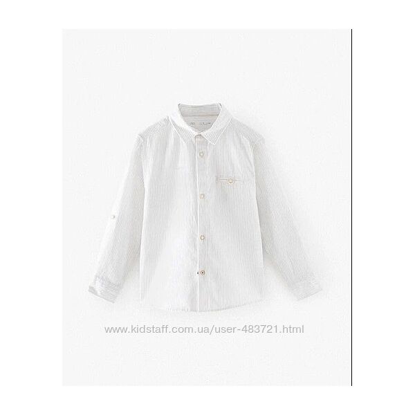 Сорочка біла в смужку від Zara льон бавовна 134 см