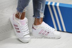 Зимние женские кроссовки Adidas Superstar whitepink