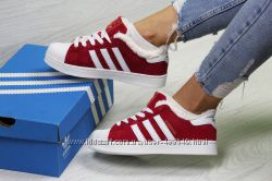  Зимние женские кроссовки Adidas Superstar red