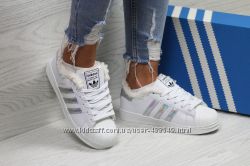 Зимние женские кроссовки Adidas Superstar whitesilver