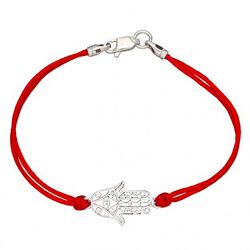 Красный шелковый браслет с серебряной вставкой Хамса 4007-kr