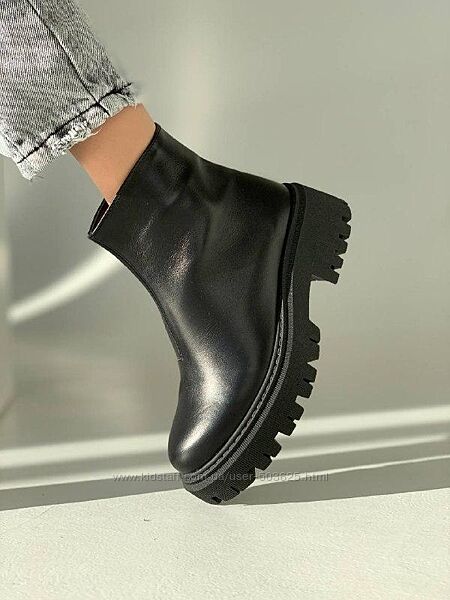 Демісезонні жіночі шкіряні чорні черевики без шнурків, натуральна шкіра
