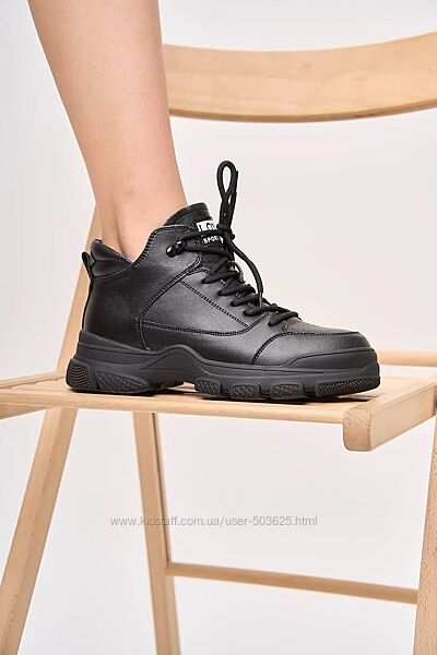 Чорні шкіряні жіночі високі кросівки на платформі, натуральна шкіра, lonza