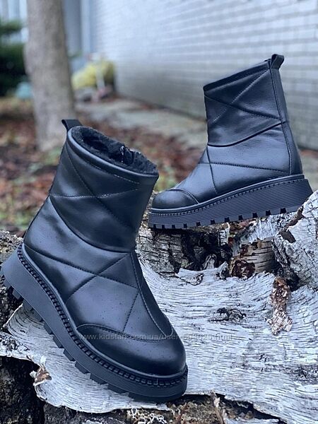 Жіночі зимові шкіряні чорні черевики на блискавці, натуральна шкіра