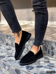 Чорні замшеві жіночі лофери, туфлі на низькій підошві, натуральна замша