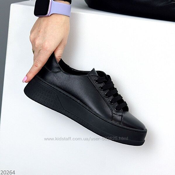 Жіночі чорні шкіряні кросівки на платформі, натуральна шкіра, 36-40