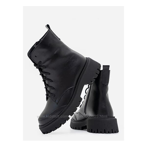 Демісезонні жіночі шкіряні чорні черевики на шнурках, натуральна шкіра