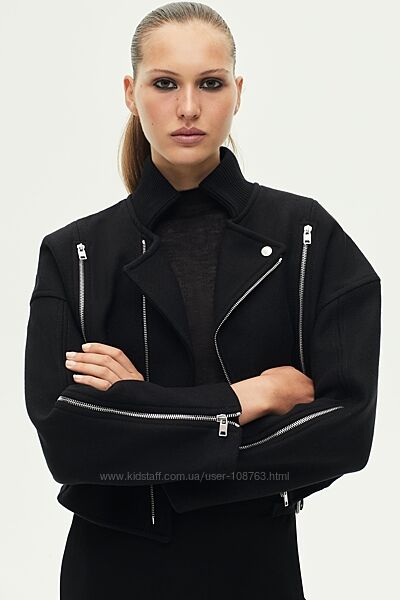 Косуха-пальто з вовни жіноча Zara, колір чорний