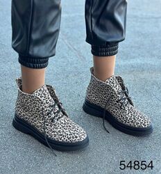 Жіночі черевики леопардовий принт натуральна замша 36-41 демі на шнурівці