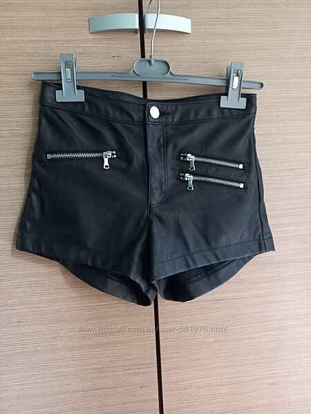 Шкіряні жіночі шорти h&m р.34 чорні з замочками