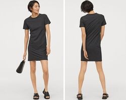 H&M - платье-футболка трикотаж черное в полоску оригинал m-l