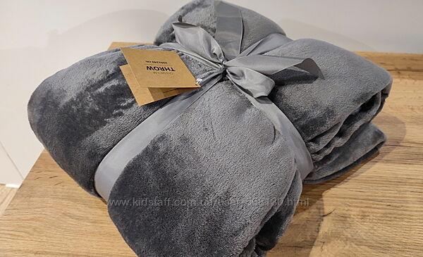 Большой теплый скандинавский плед покрывало флис серый - GULSKOLM XXL