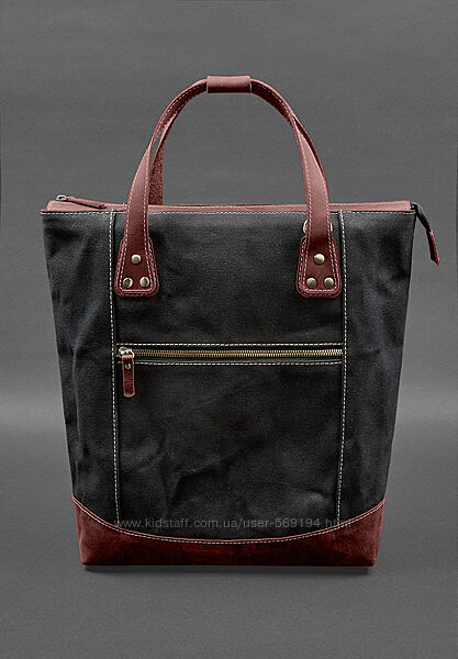 Сумка-рюкзак текстильный из бордовой кожи crazy horse