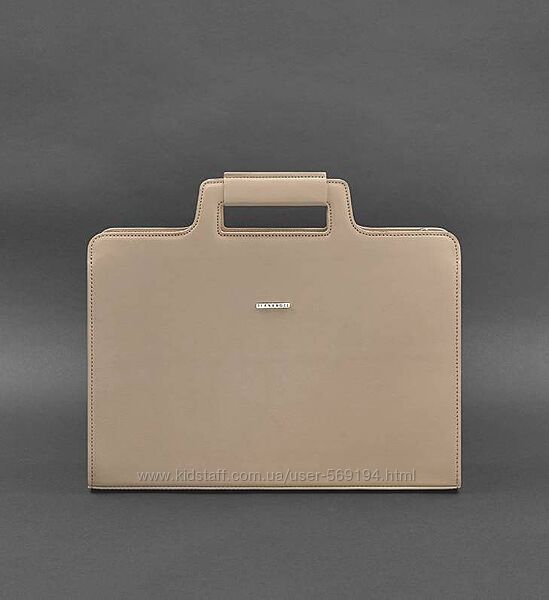 Сумка-портфель для ноутбука компьютера кожаная светло-бежевая