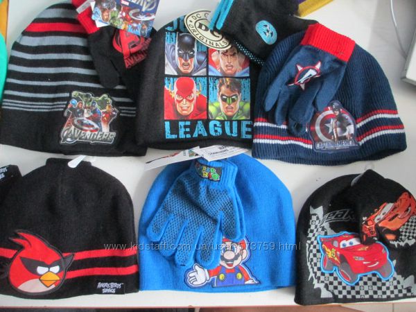 Комплект шапка перчатки Marve DC Cars Disney Mario оригинал США Америка