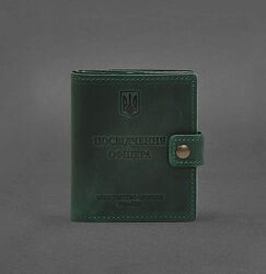 Кожаная обложка-портмоне для удостоверения офицера зеленая crazy horse 11.1