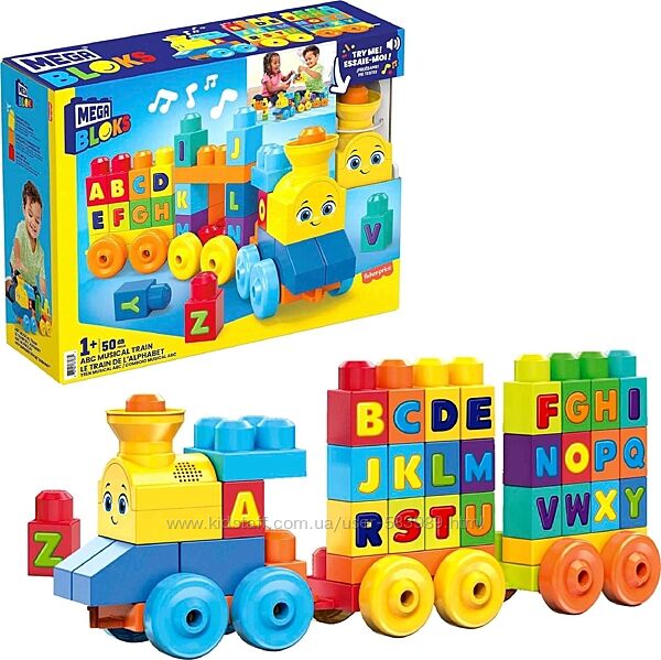 Конструктор Мега блокс поїзд музичний алфавіт MEGA BLOKS ABC Musical Train