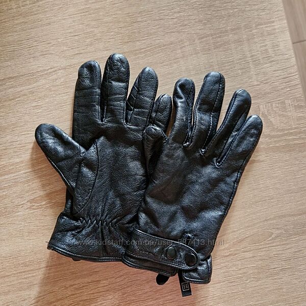 Чоловічі шкіряні рукавиці на зиму чорні 9.5