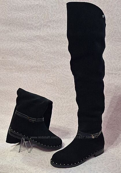 Натуральні замшеві чоботи, сапоги ботфорти, єврозима, р.36-37